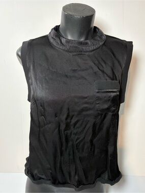 Fate Black Satin-Look Sleeveless Mock Neck Tank -Viscose